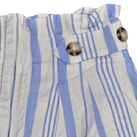 Forever 21 Blue White Shorts Zipper Elastic Pockets Linen High Waist Size Small - Picture 3 of 11
